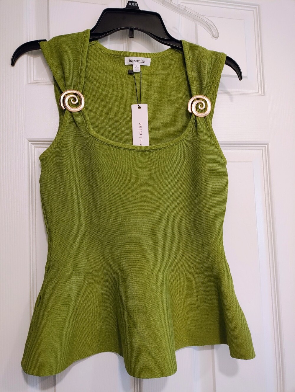 NWT Green Sleeveless Peplum Top with Gold Spiral Accents
